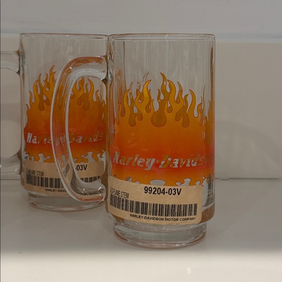 NOS Vintage Harley-Davidson Orange Flame Glass Mugs Set of 3 - Picture 2 of 2